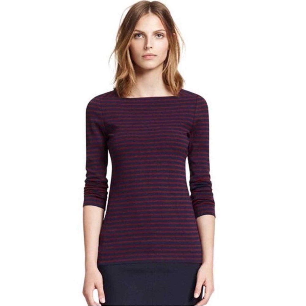 Tory Burch Boatneck Callan Top in Navy/ Cabernet